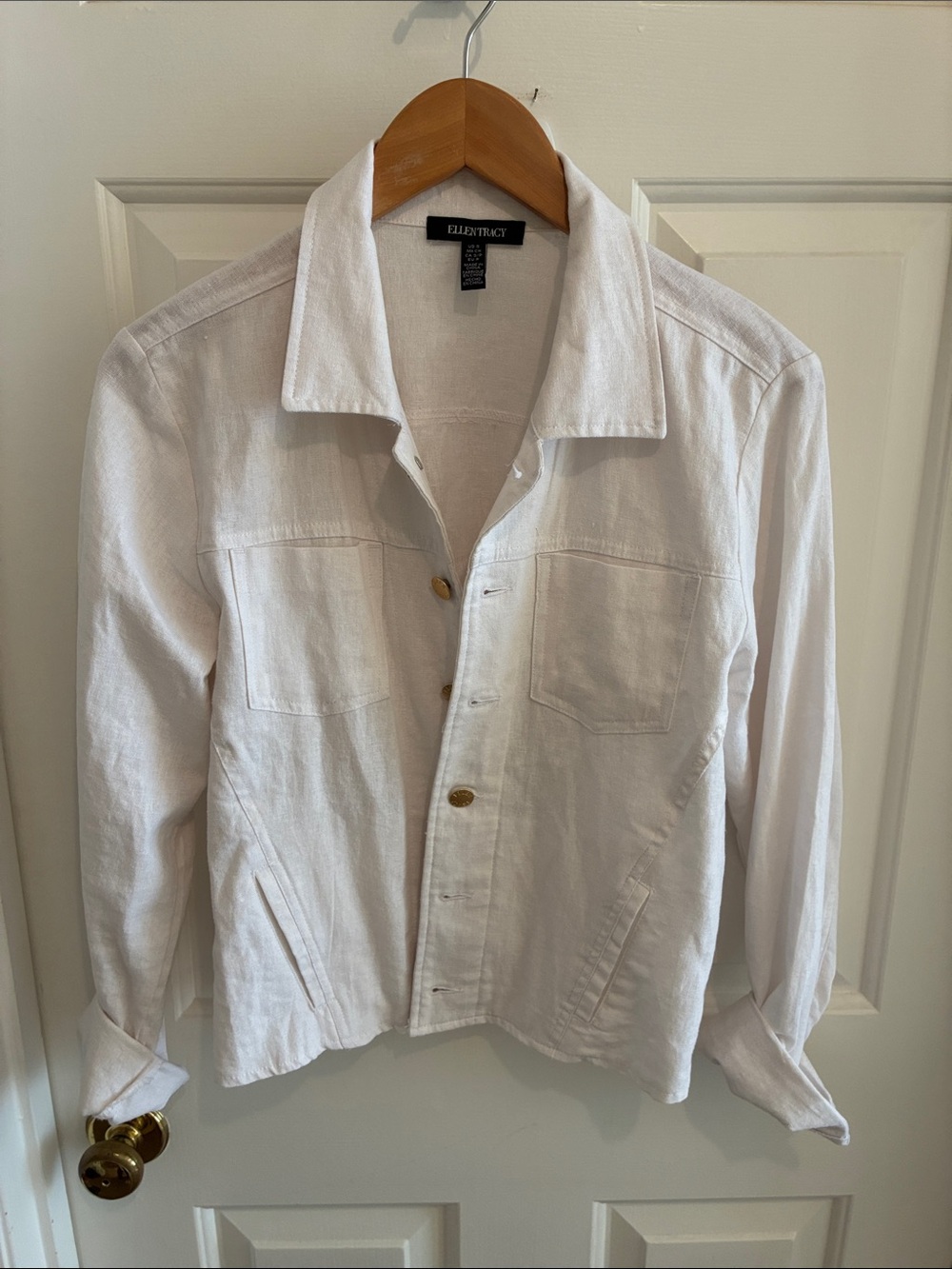 Ellen Tracy White Casual Linen Blend Shirt Jacket, Small